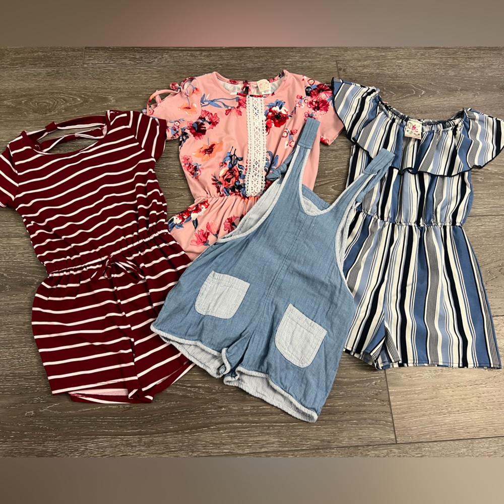 Lot of 4 used rompers size 10. Roxy, Jenna & Jessie, Btween, and Heart & Arrow.